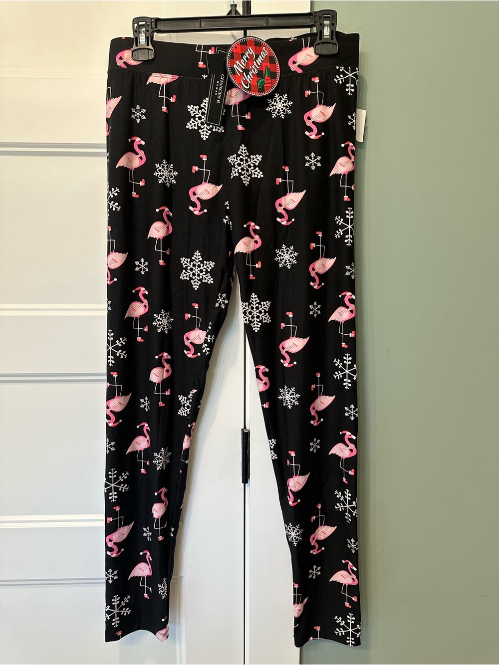Black Flamingo & Snowflake Print Leggings